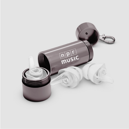 NPR Music PRO earplugs and open carrying case